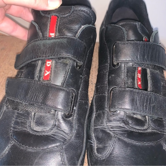 Prada Men's Black Leather Strap Sneakers - Picture 8 of 15